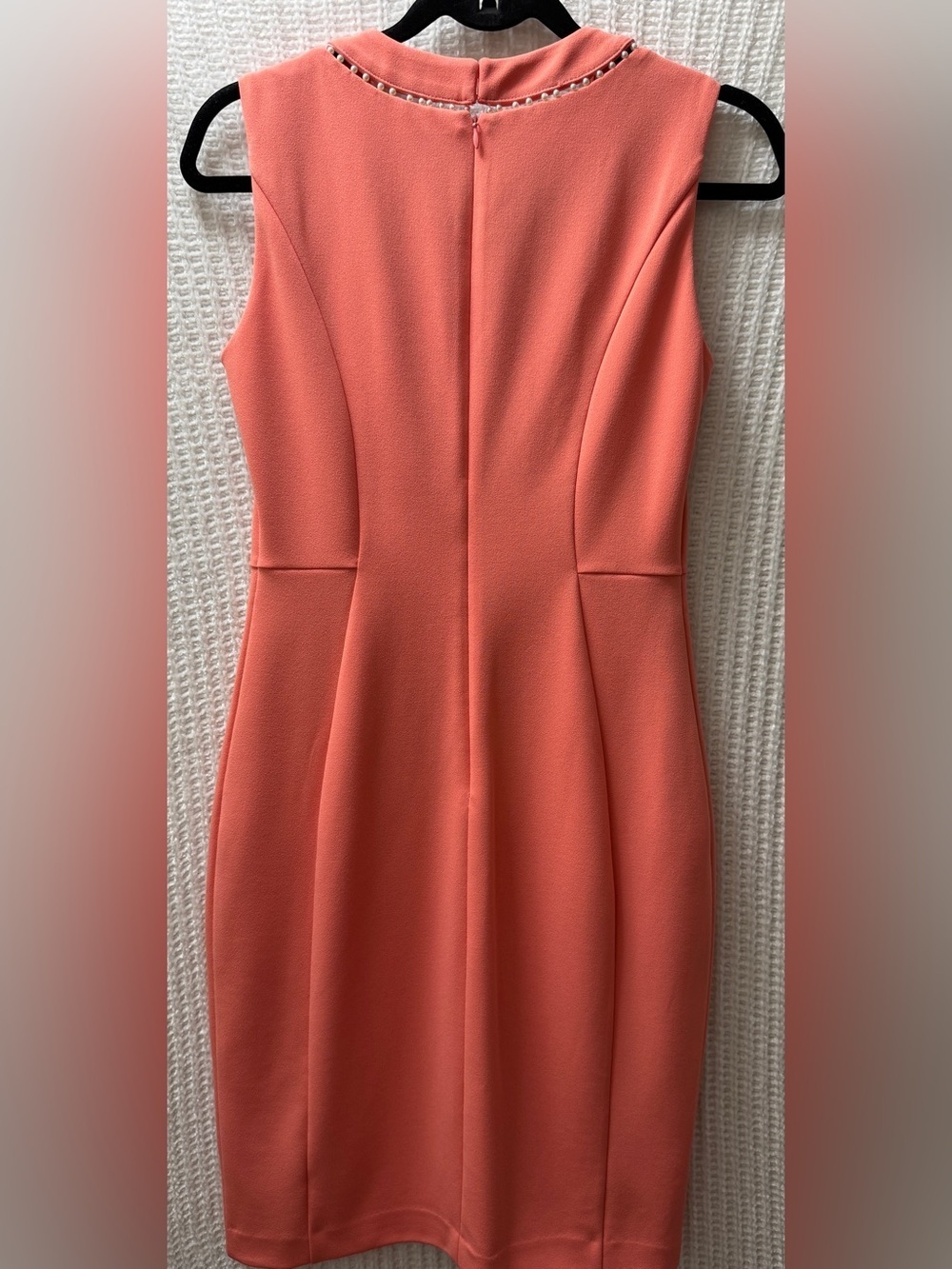 NWT Calvin Klein Dress Sz 4 Coral Pink Peach Pearl Trim Sheath Sleeveless Formal - Picture 3 of 11